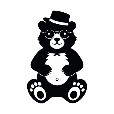 Siyah şapkalı, papyonlu bir taşıyıcı ayı. Hayvan ikonu. Kara ayı..