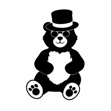 Güneş gözlüklü bir şapka takan sevimli siyah ayı. vektör illüstrasyonu