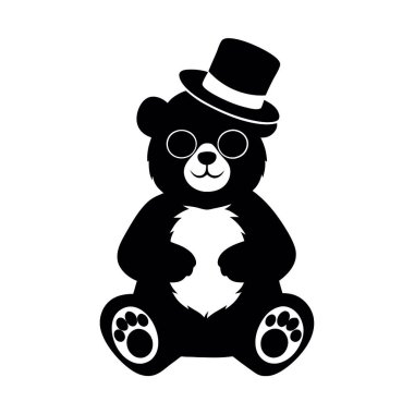 Oyuncak ayı ikonu. Siyah siluet beyaz arka planda izole edilmiş. Oyuncak ayı. Ayı simgesi. Oyuncak ayı ikonu. Vektör. düz resimleme.