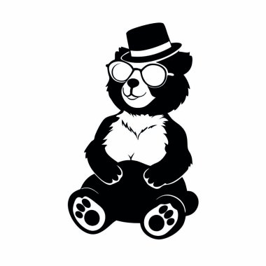 Siyah şapkalı ve güneş gözlüklü sevimli siyah beyaz panda. vektör illüstrasyonu.