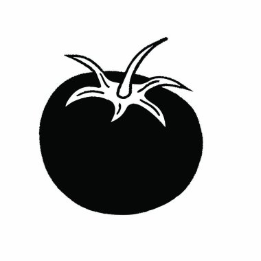 Olgun kırmızı elmanın siyah silueti. Yapraklı siyah elma.