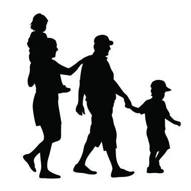 Ailenin vektör silueti. Aile yürüyüşü.