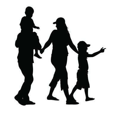 çocuk silueti vektör illüstrasyonlu aile