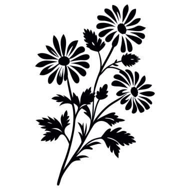 siyah siluet çiçekler, vektör, illüstrasyon