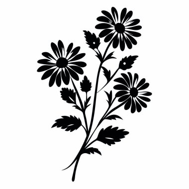 beyaz arkaplanda siyah çiçekler, vektör illüstrasyonu.