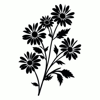 Beyaz arka planda güzel çiçeklerin silueti