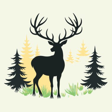 Beyaz arkaplan önünde geyik silueti, vektör illüstrasyonu