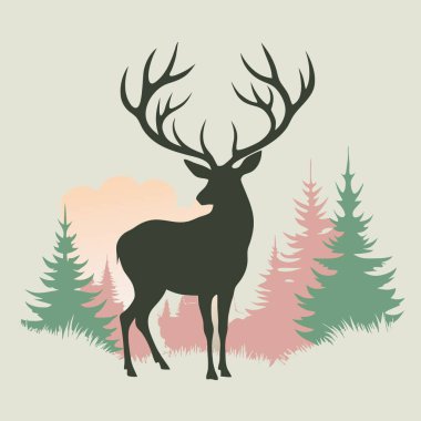 Orman arkaplan vektör tasarımlı geyik