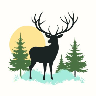 Orman vektörü illüstrasyon tasarımında ren geyiği