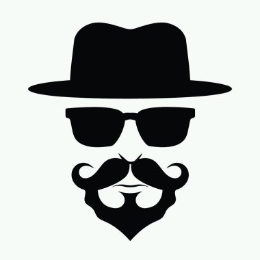 Bir adamın yüzünün siyah ve beyaz silueti. Adamın bıyığı ve sakalı var ve fötr şapka takıyor.)