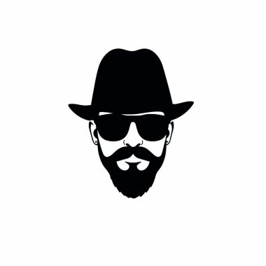 Bir adamın yüzünün siyah ve beyaz silueti. Adamın bıyığı ve sakalı var ve fötr şapka takıyor.)