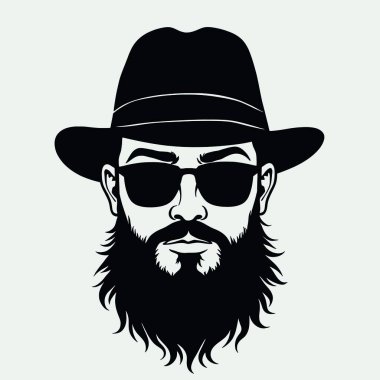 Bir adamın yüzünün siyah ve beyaz silueti. Adamın bıyığı ve sakalı var ve fötr şapka takıyor.)