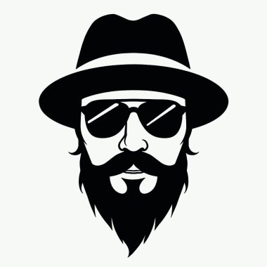 Bir adamın yüzünün siyah ve beyaz silueti. Adamın bıyığı ve sakalı var ve fötr şapka takıyor.)