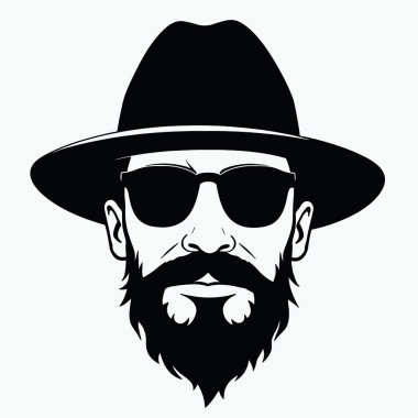 Bir adamın yüzünün siyah ve beyaz silueti. Adamın bıyığı ve sakalı var ve fötr şapka takıyor.)