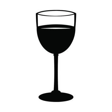 Cam şarap ikonu. Beyaz arkaplan ile siyah illüstrasyon. vektör resmi.