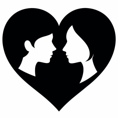 Kalpte vektör çizimi olan çift aşık olur.
