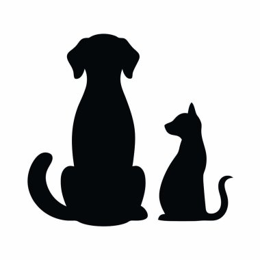Bir kedi ve köpeğin siyah silueti. vektör illüstrasyonu