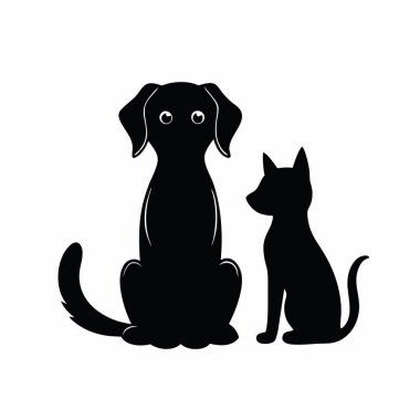 köpek ve kedi beyaz zemin üzerine siluet.