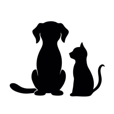 Kedilerin siyah beyaz siluetinin vektör çizimi.