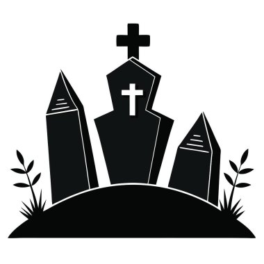 Taşları ve mezar vektörü resimleriyle mezarlık mezarlığı