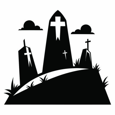 Mezarlığı olan bir mezar, bir mezarlığın silueti.