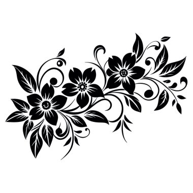 Beyaz arkaplanda siyah süslemeli bir çiçeğin vektör çizimi