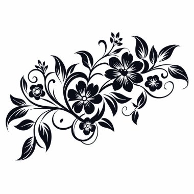 Beyaz arkaplanı olan siyah vektör çiçeği.