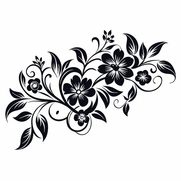 Beyaz arkaplanı olan siyah vektör çiçeği.