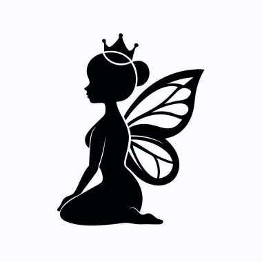 Beyaz arka planda kelebekli kızın silueti..