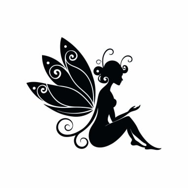 Beyaz arka planda kelebekli bir kızın silüeti.