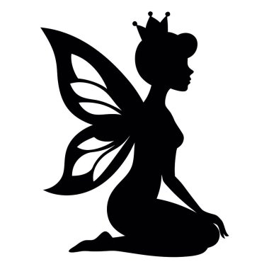 Beyaz arka planda kelebeği olan bir kızın vektör silueti..