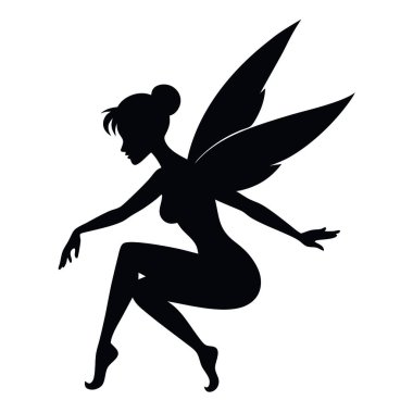 Beyaz arka planda uçan kızın siyah silueti.