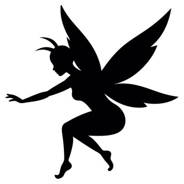 Peri, siyah siluet, resim, beyaz arkaplanda