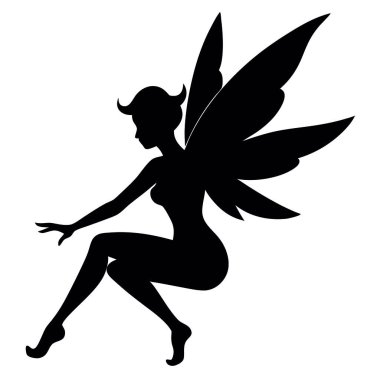 Siyah elbiseli, yay ve siyah silueti olan güzel bir kızın vektör çizimi