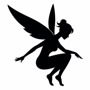 Kanatlı melek, vektör, çizim, siyah siluet