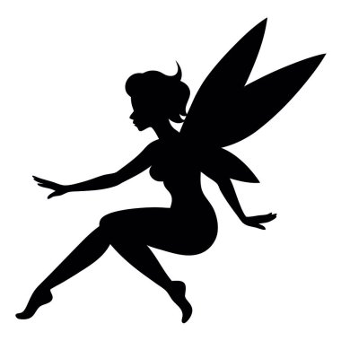 Uçan bir perinin silueti. Beyaz arkaplanda vektör illüstrasyonu.