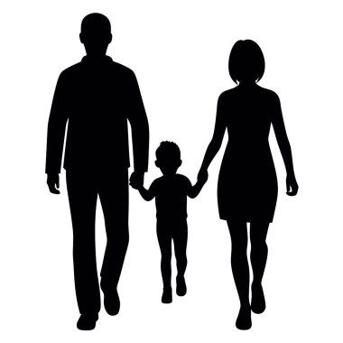 Siyah aile silueti beyaz üzerine