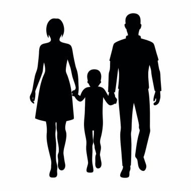 Elleri siluetli dört kişilik bir aile.