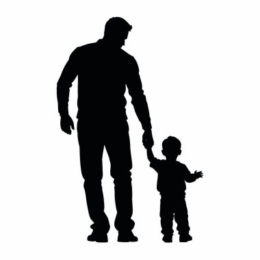 Baba ve oğul beyaz sırtüstü yürüyorlar.