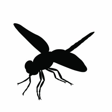 Beyaz zemin üzerinde uçan sineğin siyah silüeti, vektör illüstrasyonu