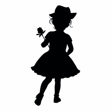 Beyaz arka planda çiçekli kızın vektör silueti.