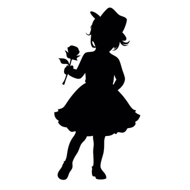 Elinde çiçek olan küçük bir kızın silueti.