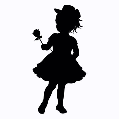 Beyaz arka planda bir buket çiçekli bir kızın vektör silueti.