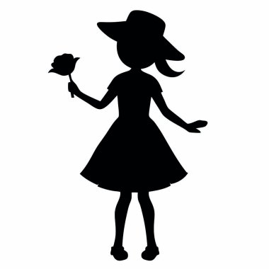 Gül buketi olan kız, resimleme, beyaz arka planda vektör..