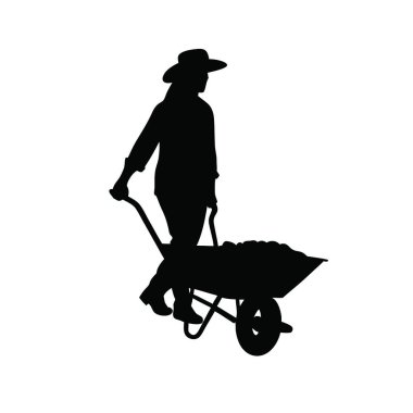 Beyaz arka planda, bahçedeki bir adamın vektör silueti.