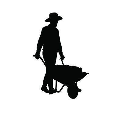 Kürek ikonlu çiftçi, vektör illüstrasyonu, siyah arkaplan