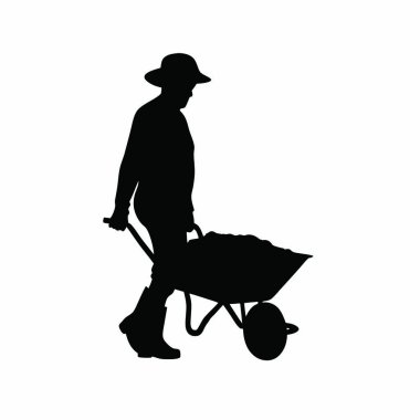 El arabası olan bir adamın vektör silueti..