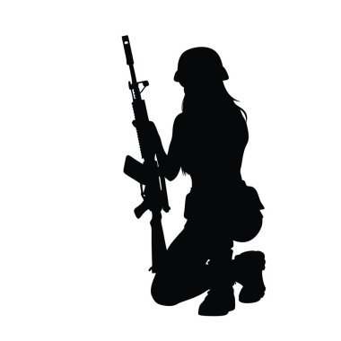Beyaz bir arka planda, tüfekli bir askerin silueti.