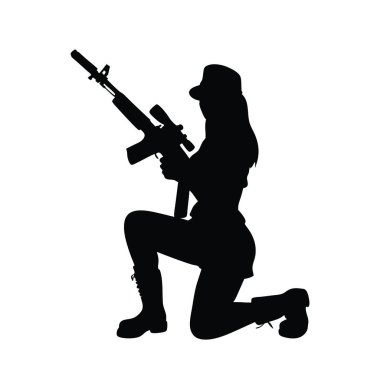 Silahlı bir kadın askerin silueti..