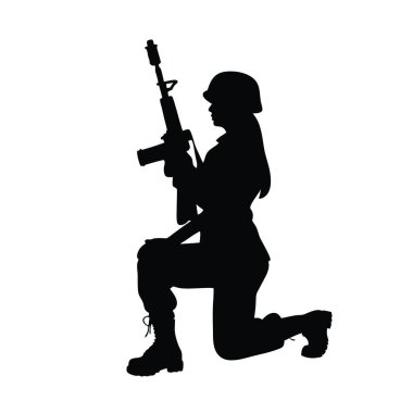 Beyaz arka planda silueti olan kadın asker.